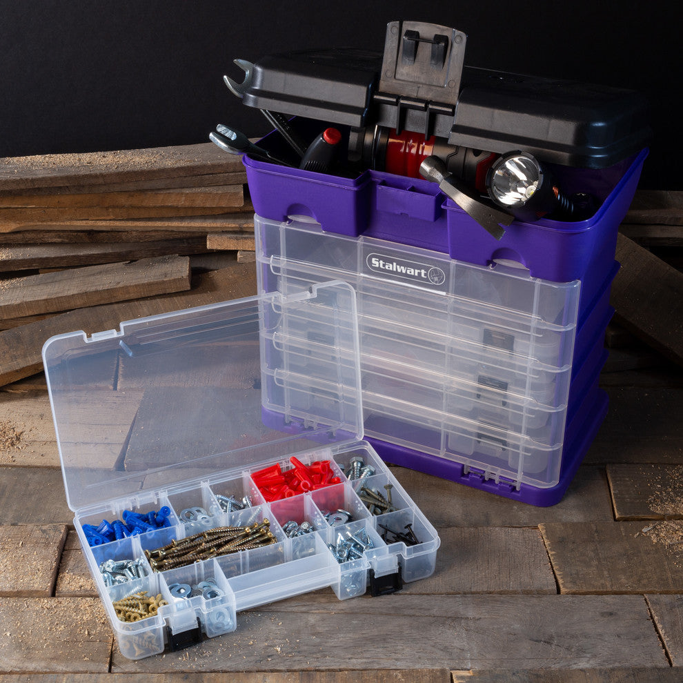 Storage Tool Box-Durable Organizer Utility Box-4 Drawers by Wakeman, Purple