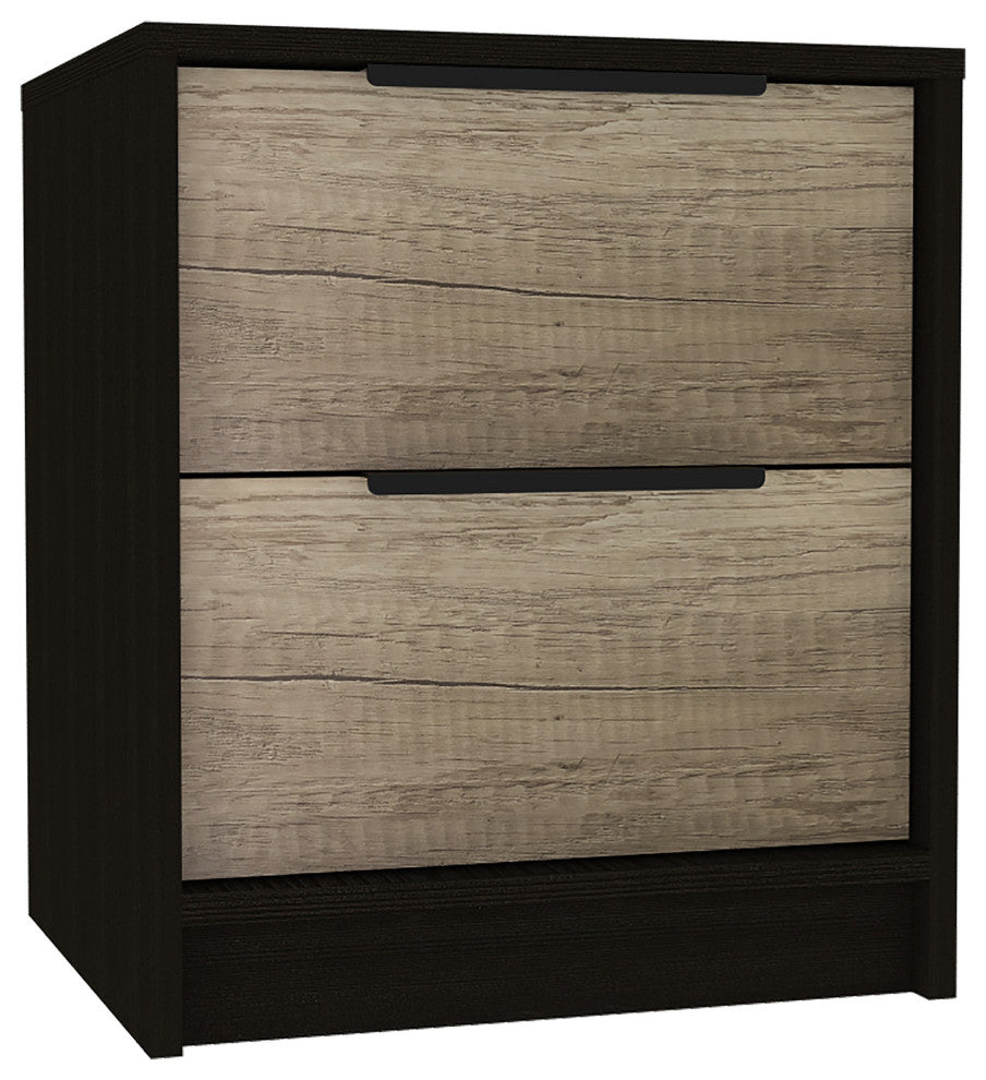 Black Open Compartment Two Drawer Nightstand