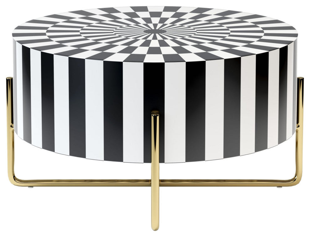 Coffee Table, Round, Metal Iron, Black, White, Gold, Lounge Lobby Hospitality
