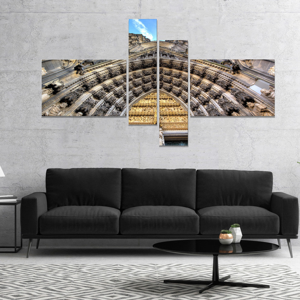 Facade of the Dom Church in City, Cityscape Art Canvas Print, 60"x32", 4 panels