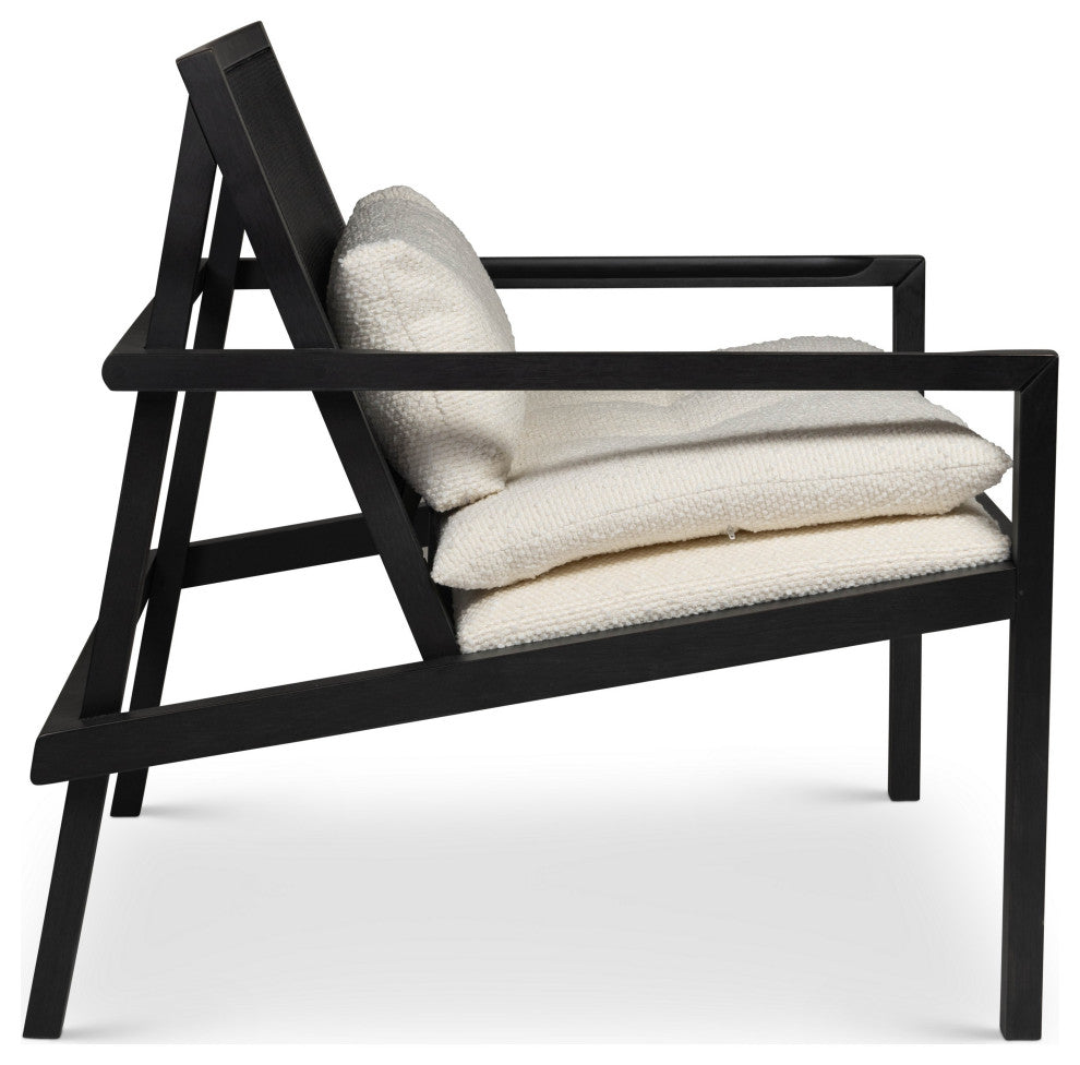 Modern Brazilian, Barra, Cane Lounge Chair, Black/Ivory