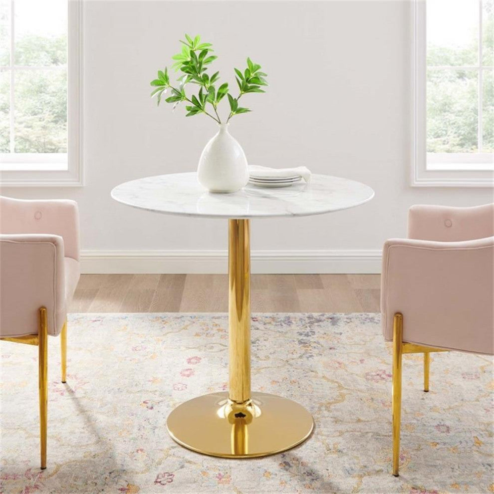 Verne 35" Artificial Marble Dining Table Gold White