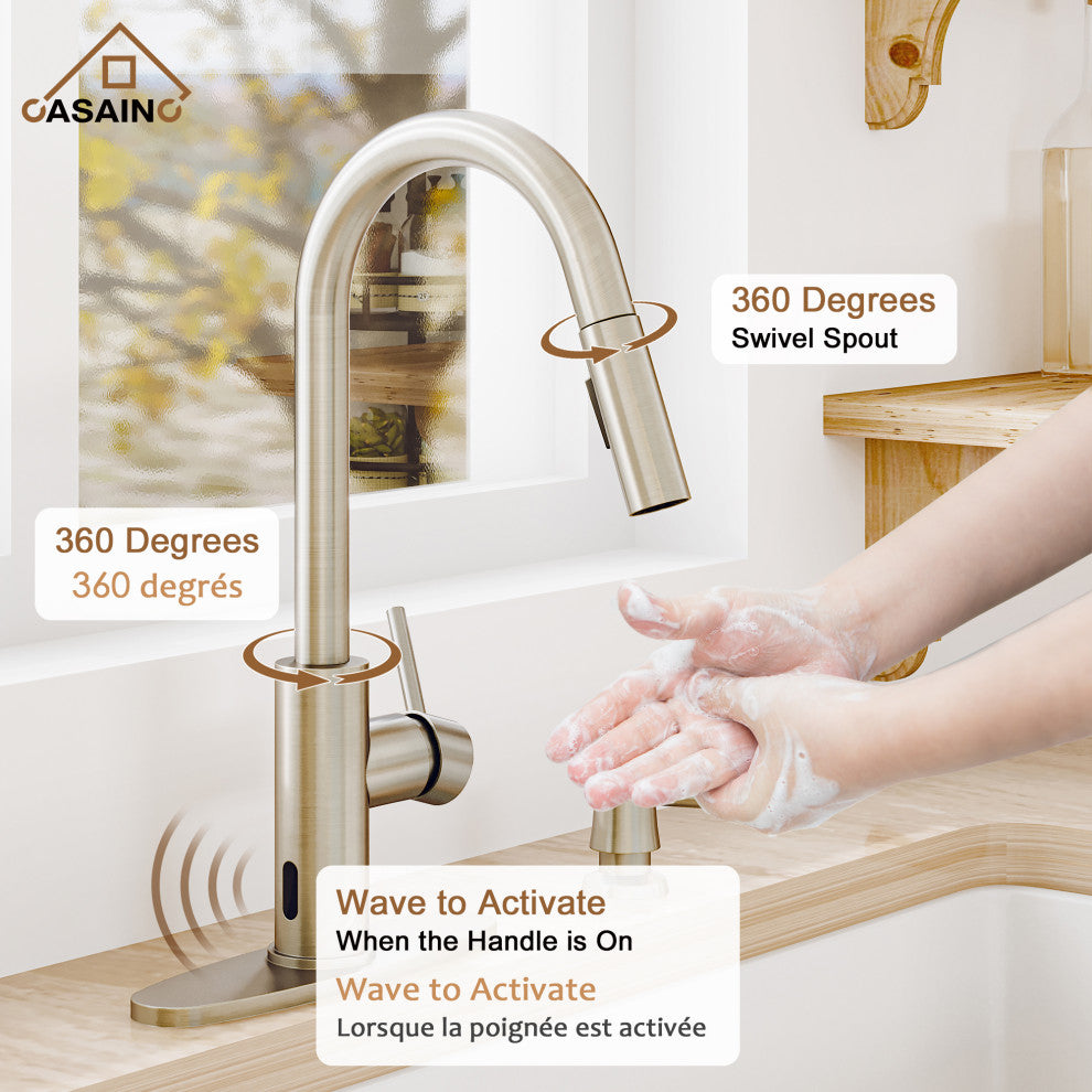 Touchless Pull Down Single Handle Kitchen Faucet With LED Function, Brushed Nickel