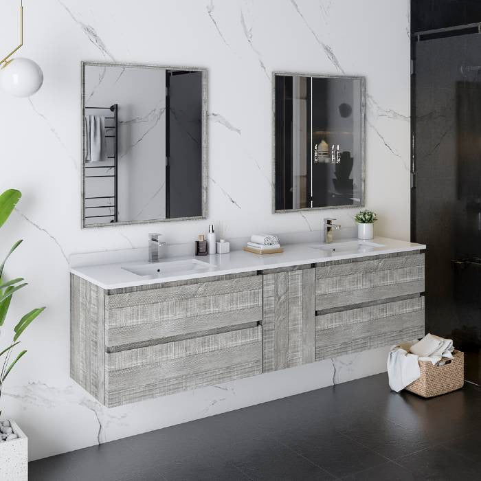 Fresca Formosa Modern 72" Ash Wall Mount Double Sink Vanity, Faucet Fft1030ch