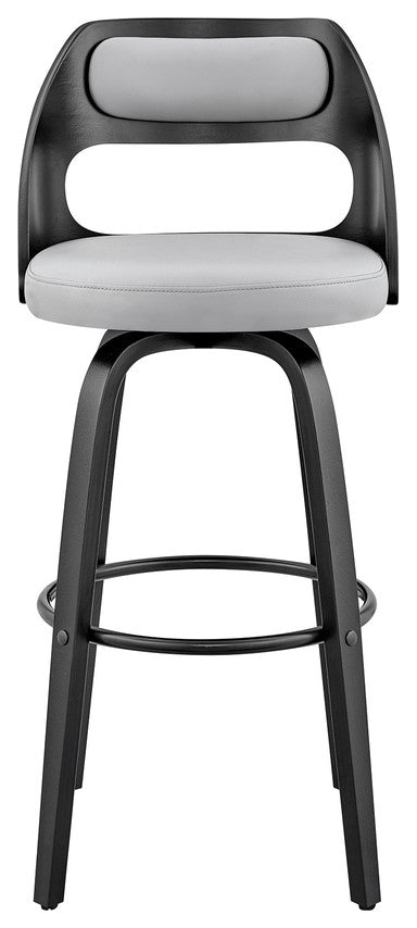 26" Gray and Black Faux Leather and Iron Swivel Counter Height Bar Chair