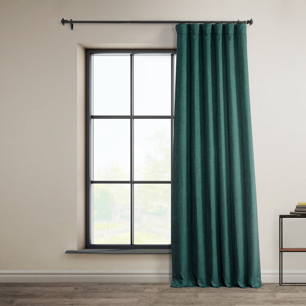 Faux Linen Darkening Curtain Single Panel, Slate Teal, 50"x108"