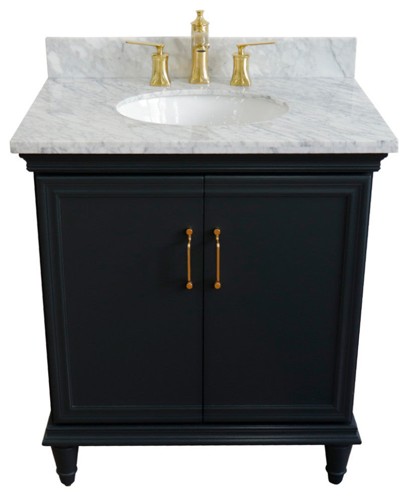 31" Single Vanity, Dark Gray Finish With White Carrara And Oval Sink