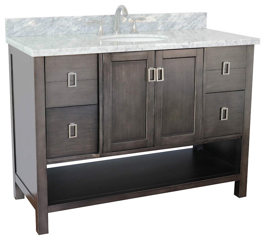 49" Single Vanity, Silvery Brown Finish With White Carrara Top