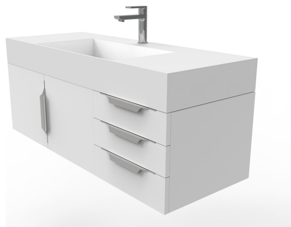 CastelloUSA Amazon 48" Wall Mounted Vanity Set, White, White Top, Chrome Handles