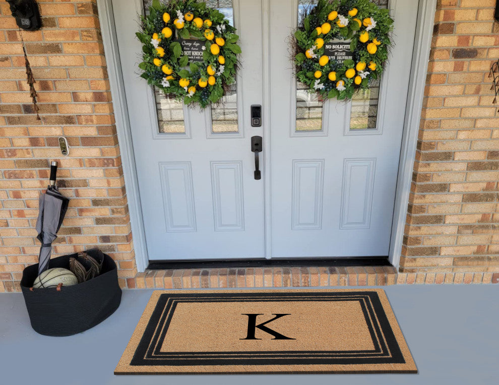 A1HC Natural Coir Monogrammed Entrance Flock Outdoor Durable Doormat 24" X 39",