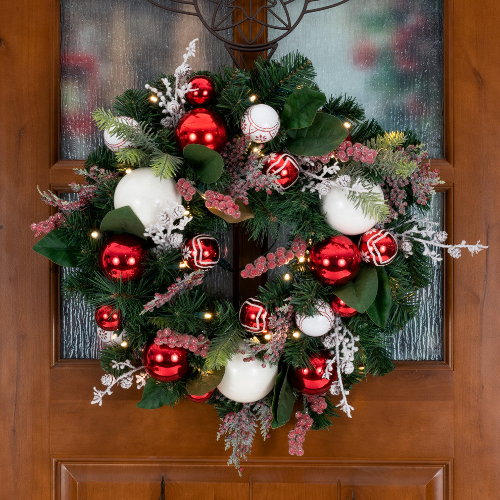 24" Lighted Christmas Wreath, Nordic