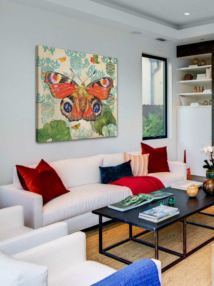 "European Peacock Butterfly" Painting Print on Canvas by Evelia