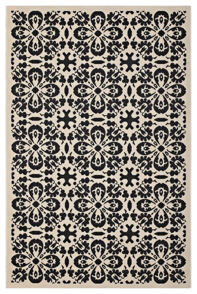 Vintage Area Rug Floor Carpet, Indoor Outdoor, Rectangular, 4x6, Black Beige