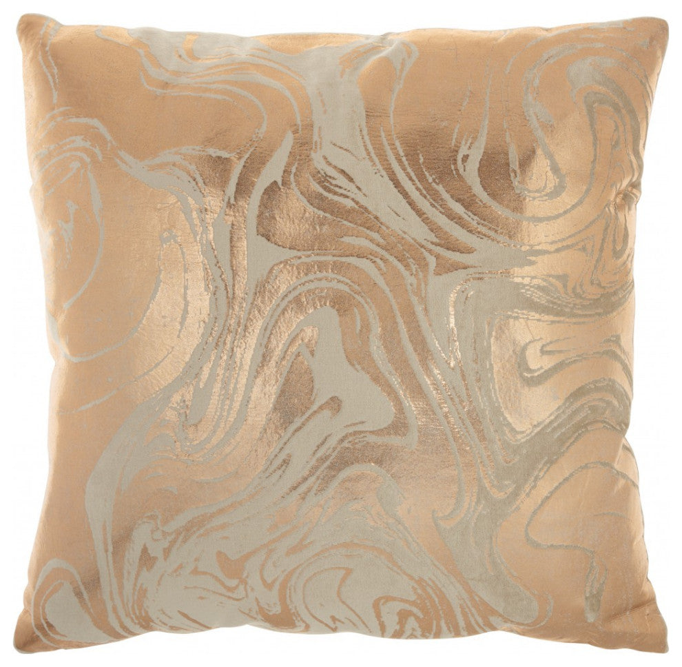Pink Accent Throw Pillow With Rose Gold Swirl Design