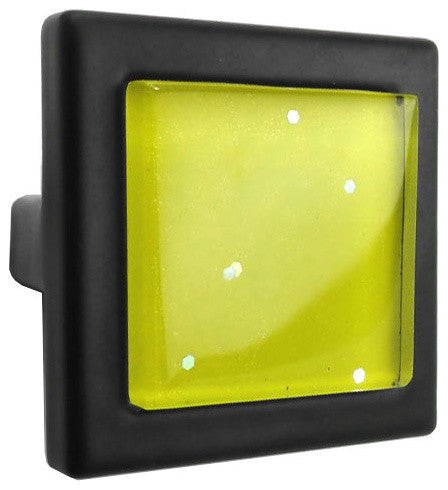 Yellow Iridescent Dots Crystal Glass Black Metal Square Manor Knob