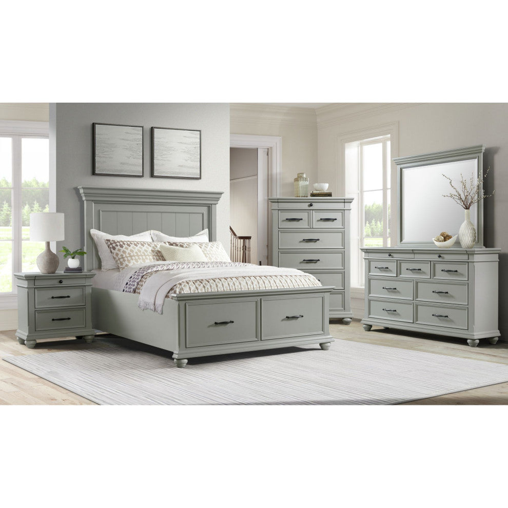 Picket House Furnishings Brooks Platform Storage 5PC Bedroom Set, Grey