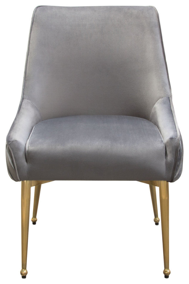 2 Quinn Dining Chairs With Outside Pleat Detail, Gray Velvet