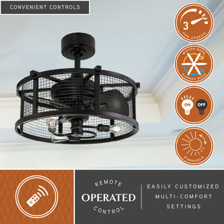Humboldt Farmhouse Cage Ceiling Fan With LED Light Kit Remote, Black