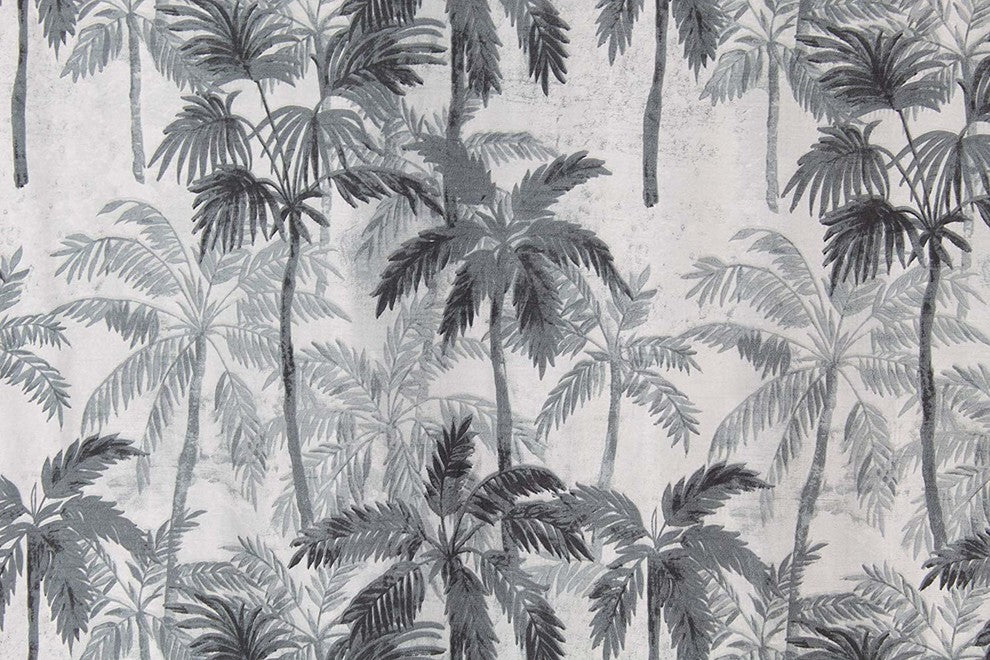 Charcoal Black Grey Fabric Shower Curtain: Palm Tree Tropical Rainstorm Design