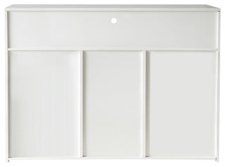 Lifestyle shot: room setting with decor on top, full cabinet visible.