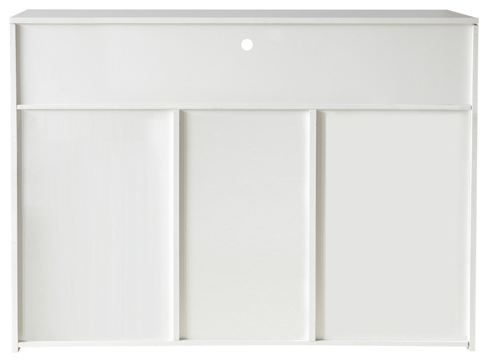 Lifestyle shot: room setting with decor on top, full cabinet visible.