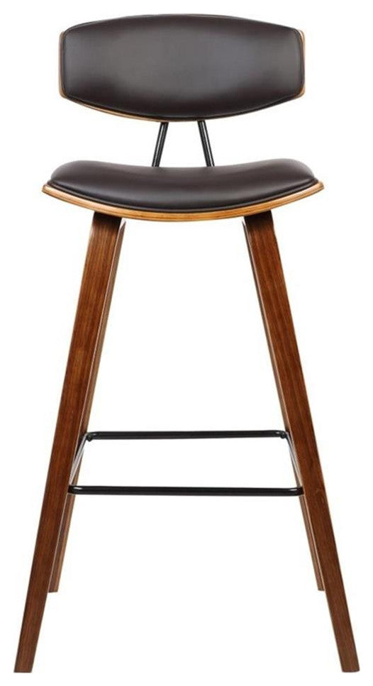 Armen Living Fox 28.5" Modern Faux Leather Bar Stool in Walnut/Brown