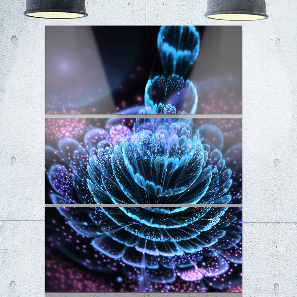 "Blue Purple Fractal Flower" Metal Wall Art, 3 Panels, 28"x36"