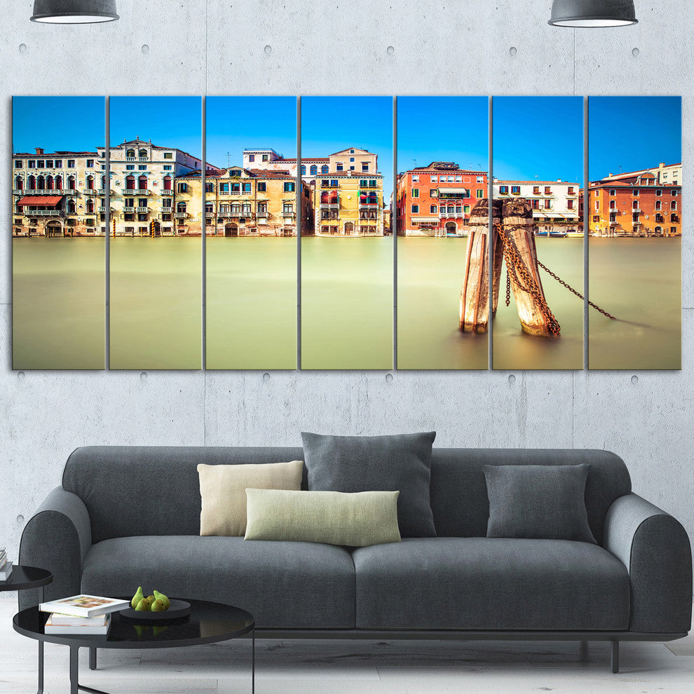 Traditional Buildings of Venice, Landscape Canvas Wall Art, 83"x32", 7 Panels