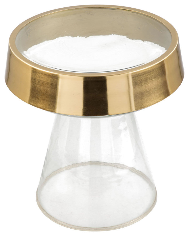 Sofa Side Table, Round, Glass, Metal, Clear, Gold, Lounge Lobby Hospitality
