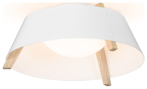 Casia 14" Flush Mount, Dark Stained Walnut, Gloss White, 3500k Led