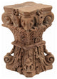 Benzara BM285223 Classic Stool Table, Carved Pillar Accent, Wood, Antique Brown