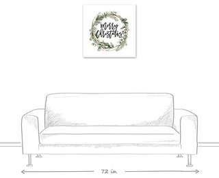 Merry Christmas Wreath 24x24 Canvas Wall Art