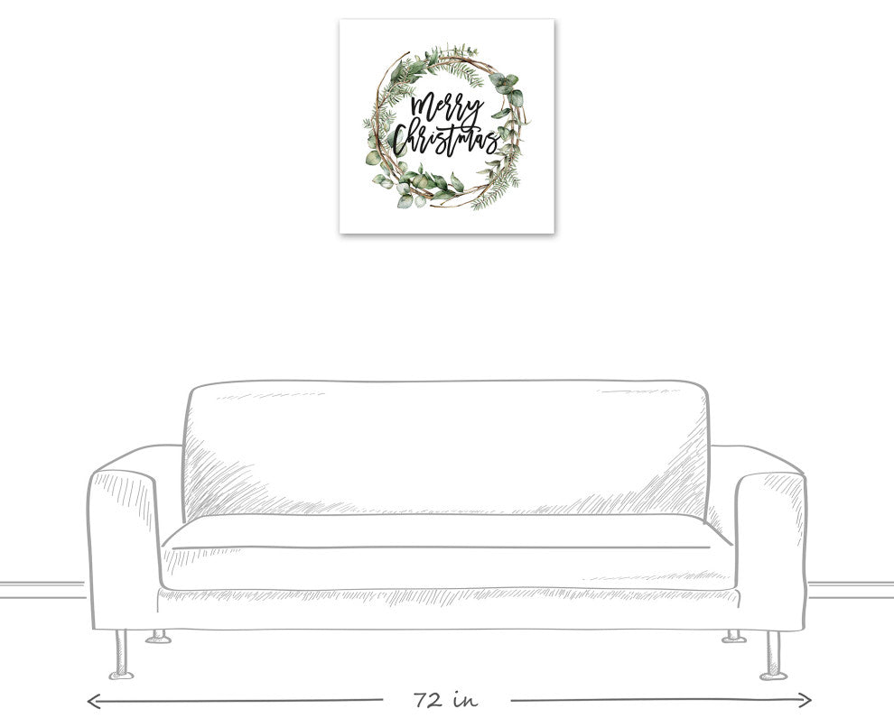 Merry Christmas Wreath 24x24 Canvas Wall Art