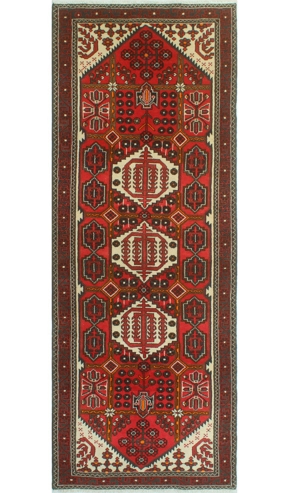 Fine Vintage Distressed Apolonio Red/Ivory Runner, 3'9 x 10'3