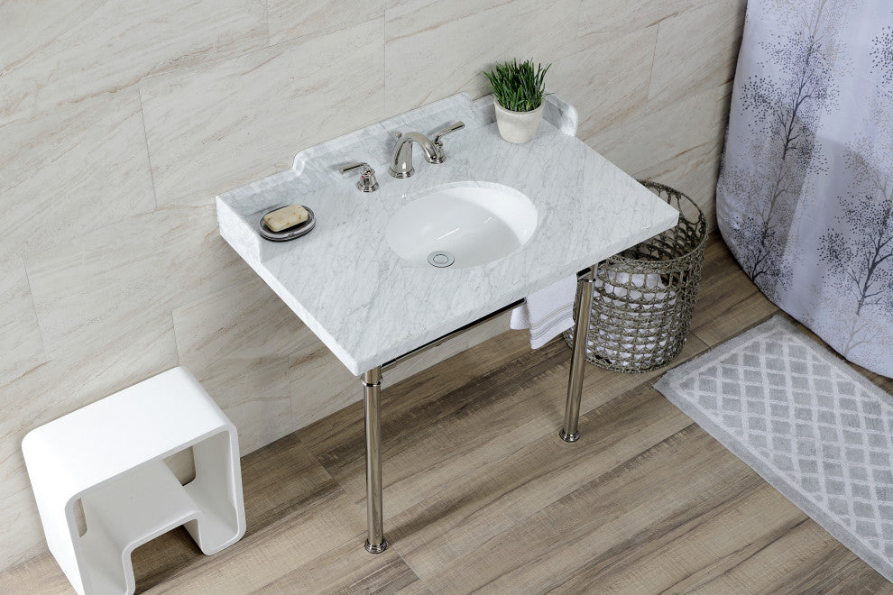 Kingston Brass LMS3622M86ST 36" Carrara Marble Console Sink, Legs