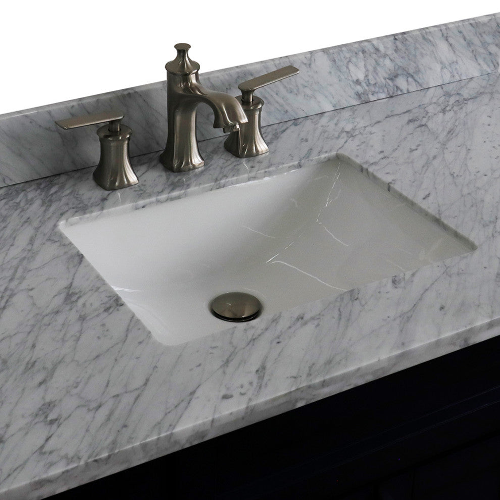 49" Single Sink Vanity, Blue Finish With White Carrara Marble