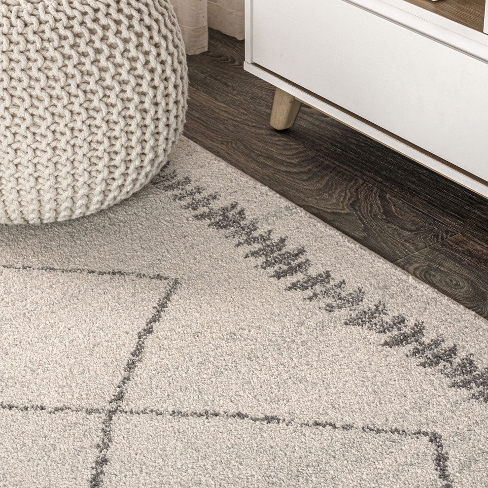 Zaina Moroccan Beni Souk Area Rug, Cream/Gray, 4 X 6