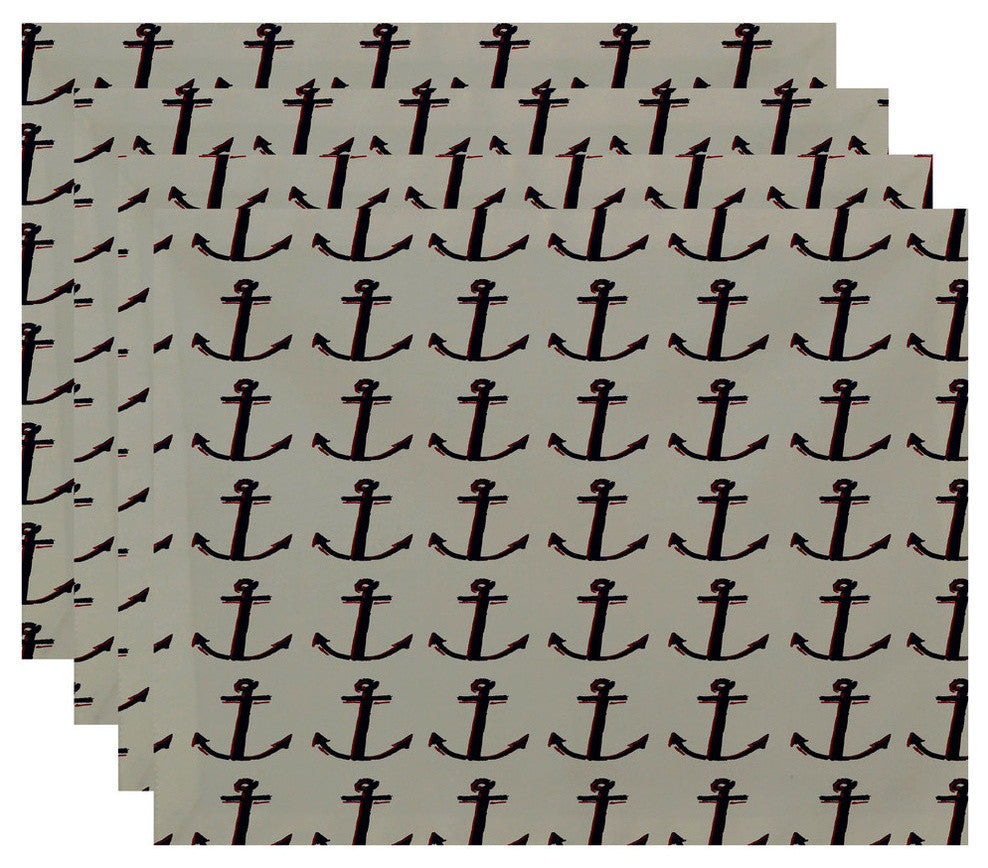 Polyester Decorative Placement, Anchor, White, Set of 4