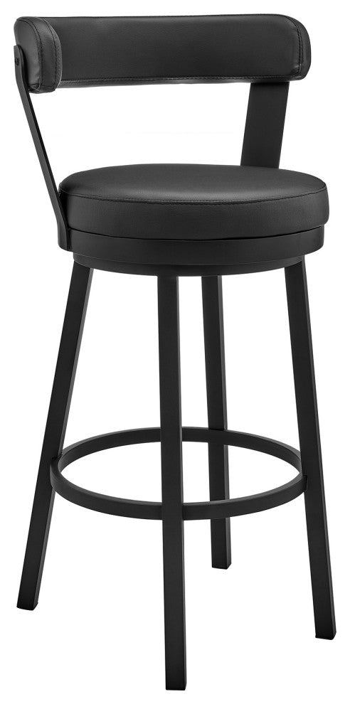 Bryant 26" Swivel Bar Stool, Black Finish and Black Faux Leather