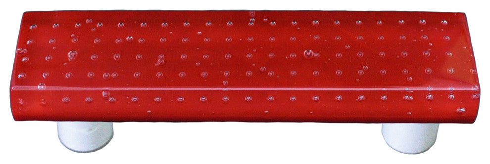 Art Glass Rectangle Pull, Alum Post, Bubbles Red