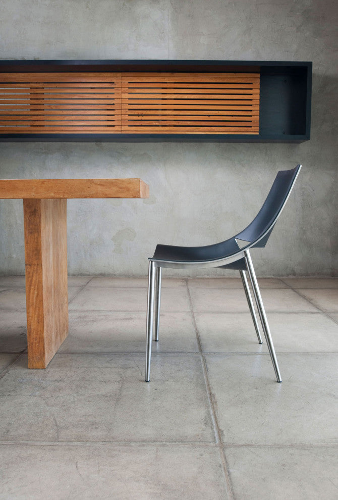 Sloane Dining Chair, Black Leather and Carbon Steel