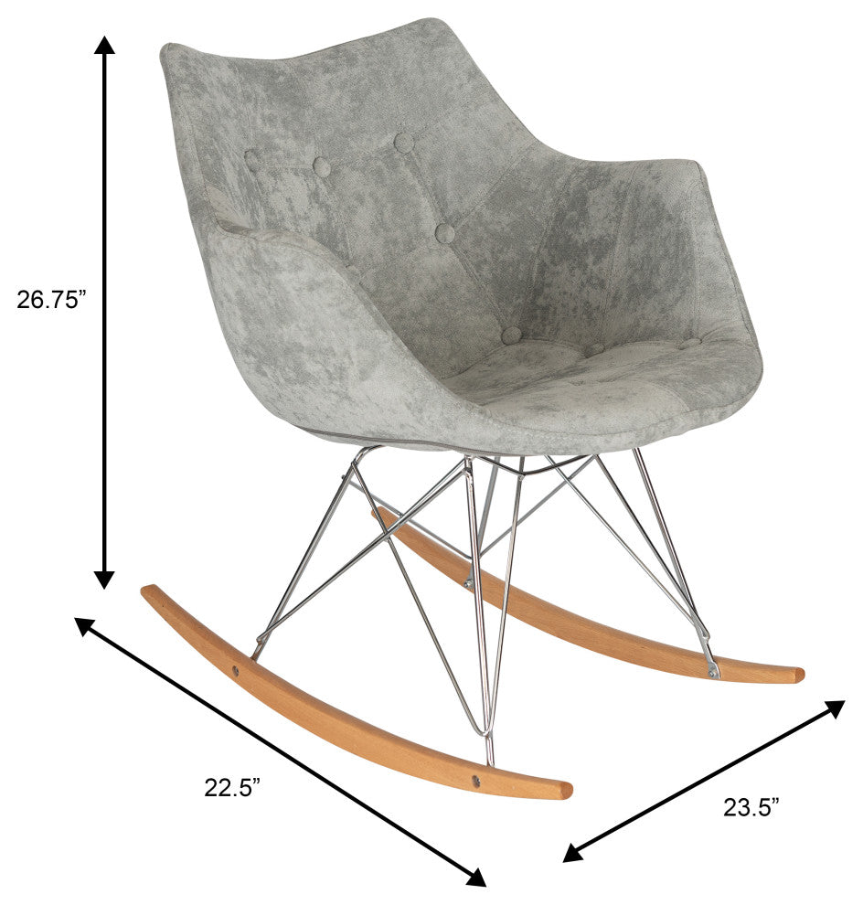 Upholstered Accent Rocking Chair, Velvet With Ash Wood Legs, French Silver