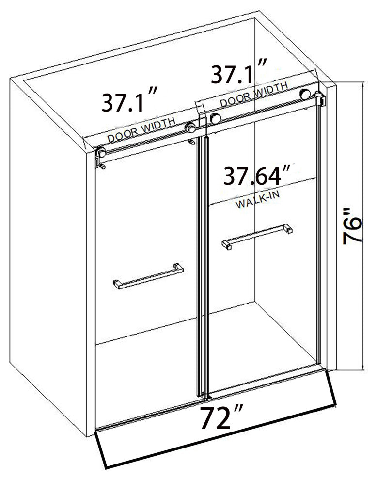72*76" Double Sliding Frameless Shower Door, Matte Black