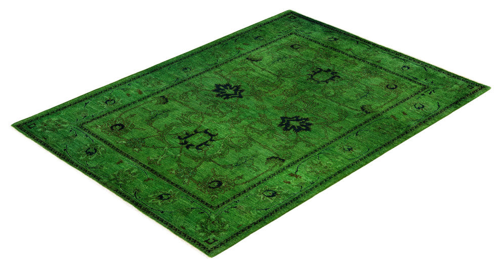 Overdyed One-of-a-Kind Hand-Knotted Area Rug Green, 4' 9" x 6' 7"