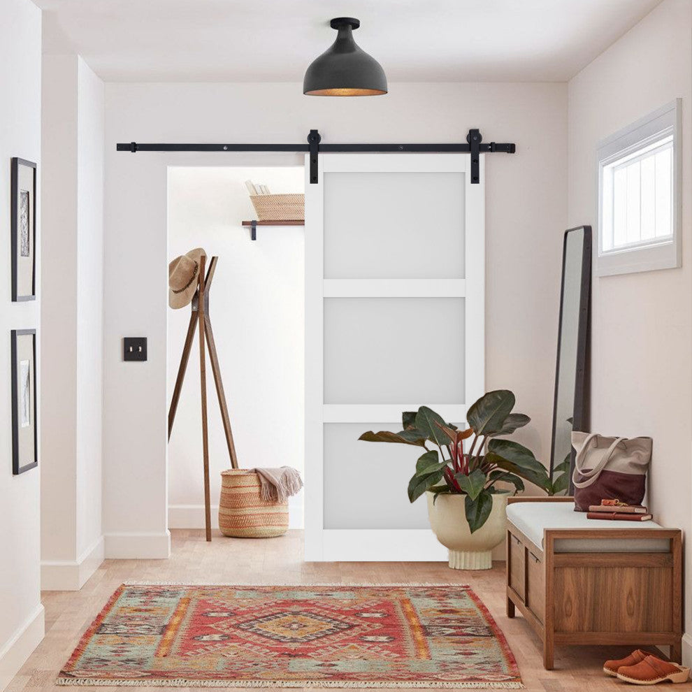 3-Panel Frosted Glass Barn Door Sliding Door with Hardware Kit, 30"w X 84"h