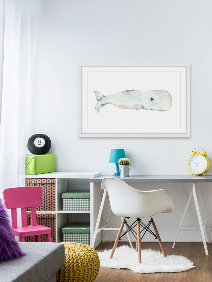 Marmont Hill, "Happy Whale" by Thimble Sparrow Framed Painting Print, 24x16