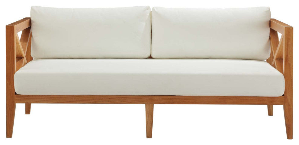 Modern Designer Outdoor Patio Garden Furniture Lounge Sofa, Wood, Natural White