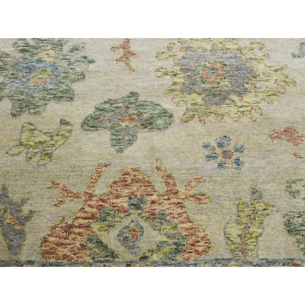 Colorful, Oushak Salt and Pepper Design Pure Wool Hand Knotted Rug, 8'0"x9'9"
