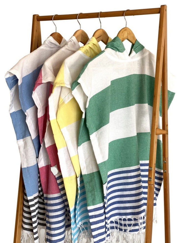 Navy Blue Red and White Striped Design Poncho Towel