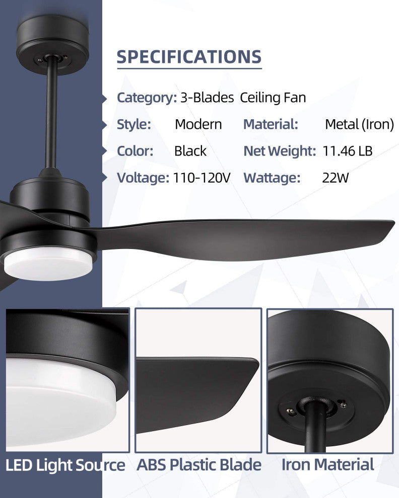 52'' 3 - Blade LED Propeller Ceiling Fan with Remote Control and Light Kit, Matt